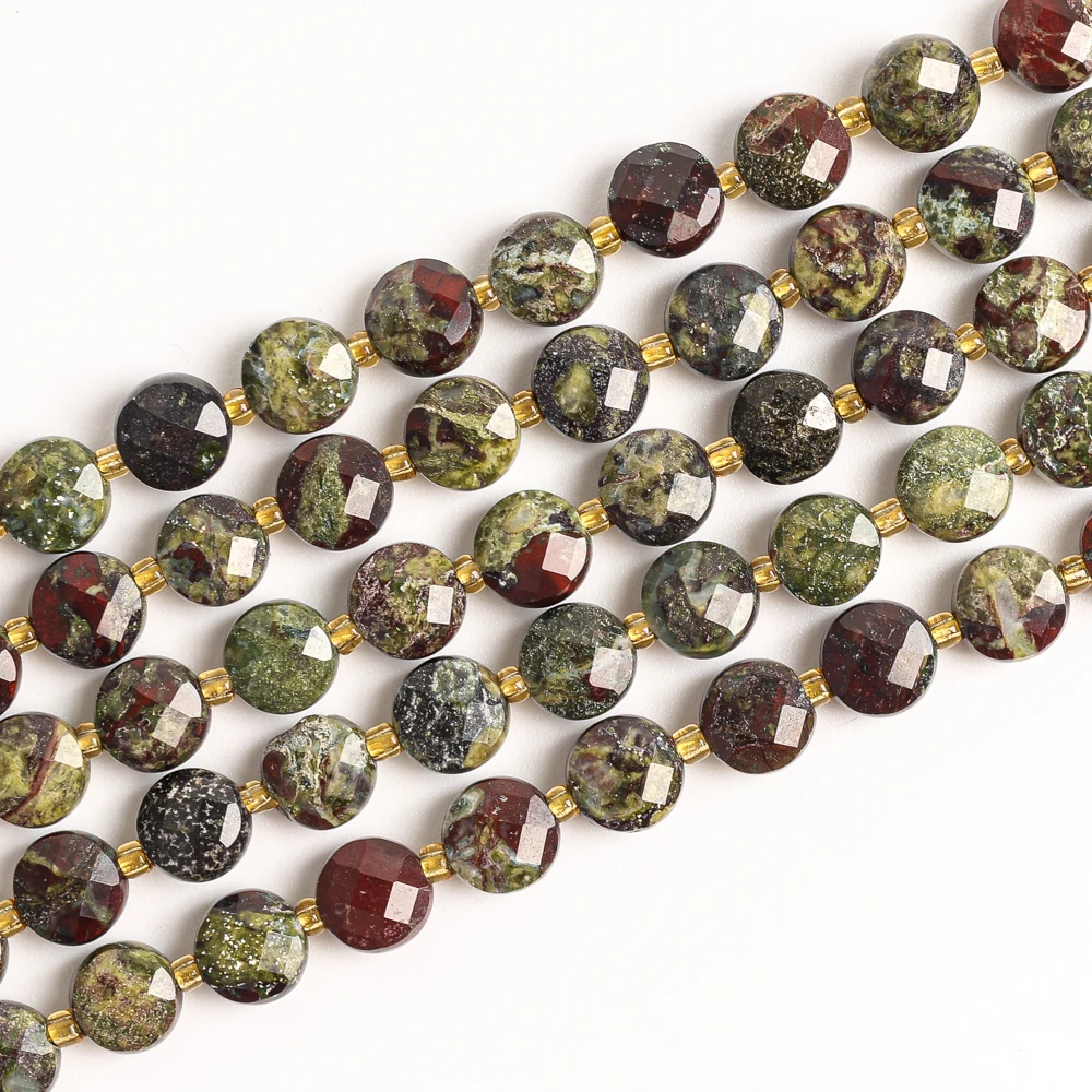 Dragon Blood Jasper Faceted Flat Coin Beads For Jewelry Making DIY Bracelet Necklace 6MM Fashion Loose Beads Item