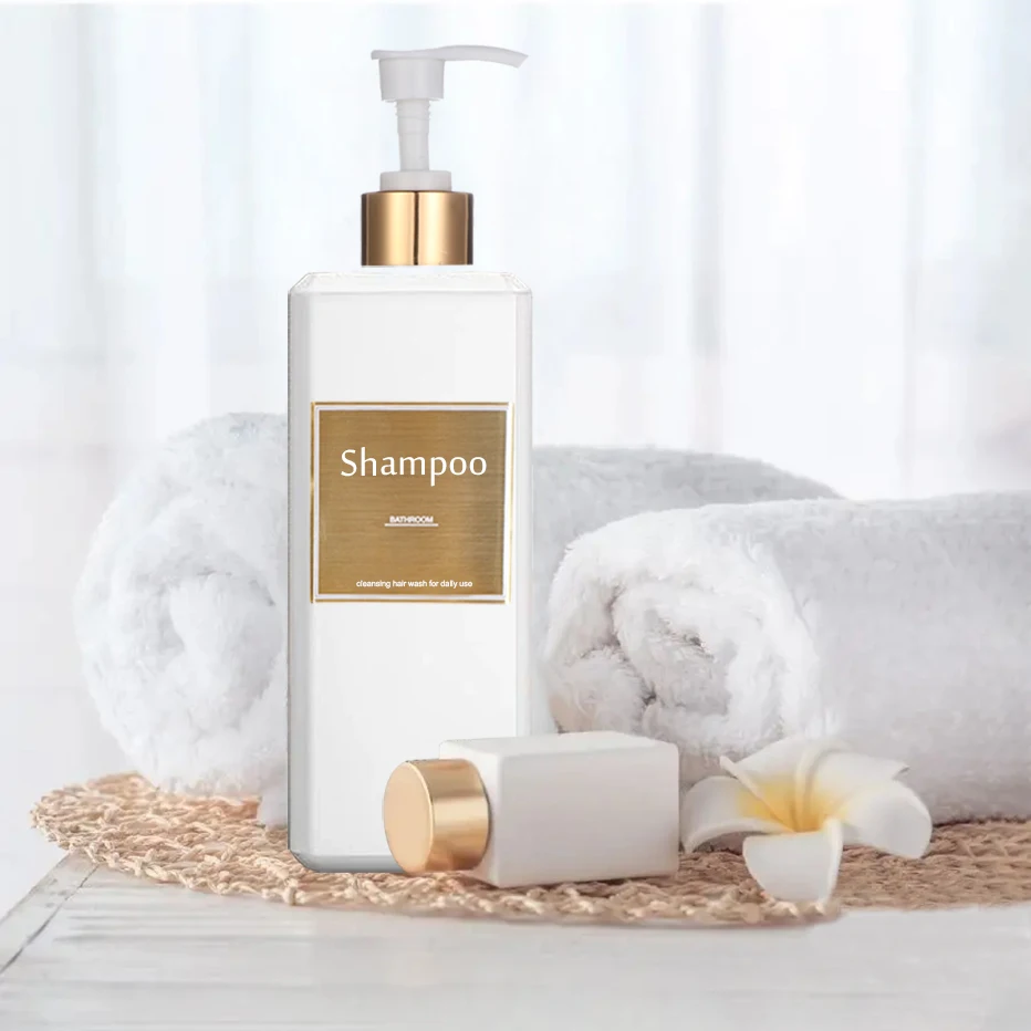 500ml/16.9oz Shampoo Dispenser Press Pump Bottle with Gold Waterproof Labels Bathroom Shampoo Conditioner Body Wash Bottles