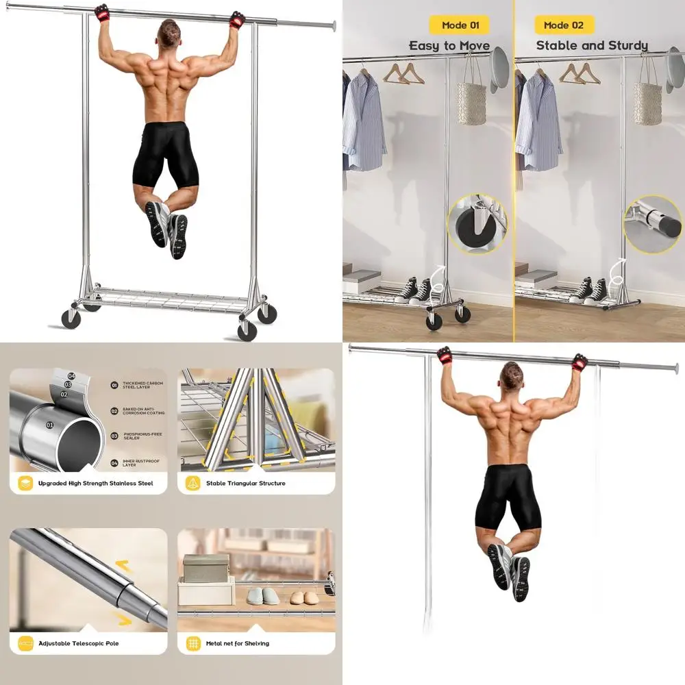 

Прочная передвижная вешалка для одежды с грузоподъемностью 550 фунтов для коммерческого хранения и организации (серебристая)