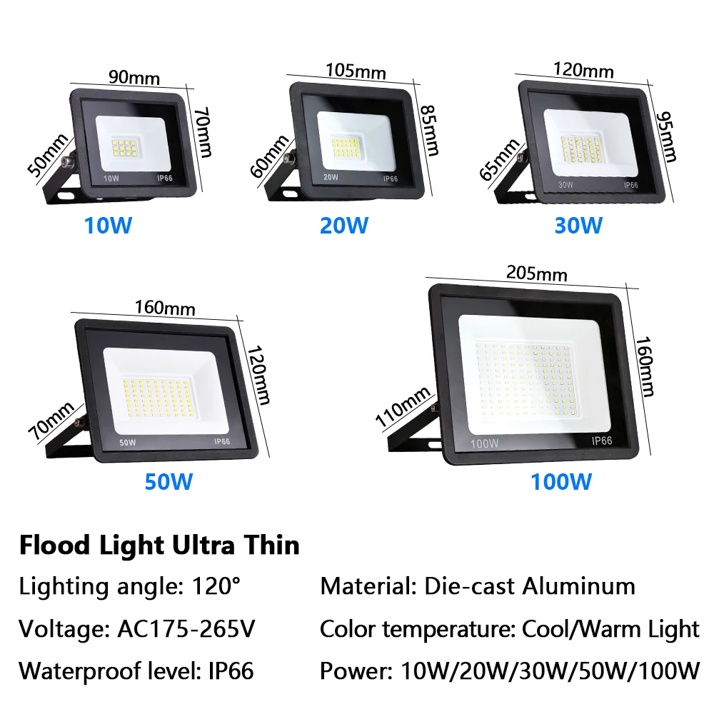 Proyector de luz LED para exteriores, reflector de pared impermeable IP66, 20W, 30W, 50W, 100W, 200W, AC220V