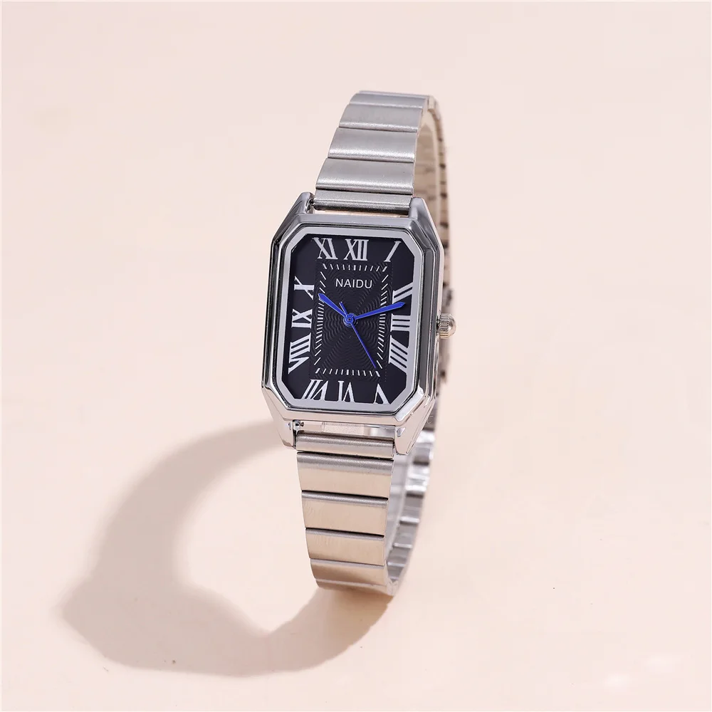 fashion rectangle dial Roman scale quartz steel women ladies dress watch