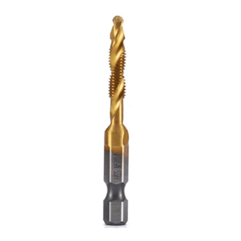 M5x0.8Mm Hex Shank Titanium Plated HSS Screw Thread Metric Tap Drill Bits Screw Machine Compound Tap Open Chamfer Tool