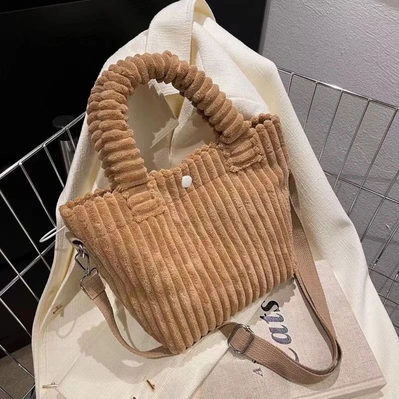 Sac fourre-tout en velours côtelé pour femme, sac à main en peluche, polyvalent, à la mode, compact, bandoulière, automne et hiver, Ins, nouveau, 2022, E27