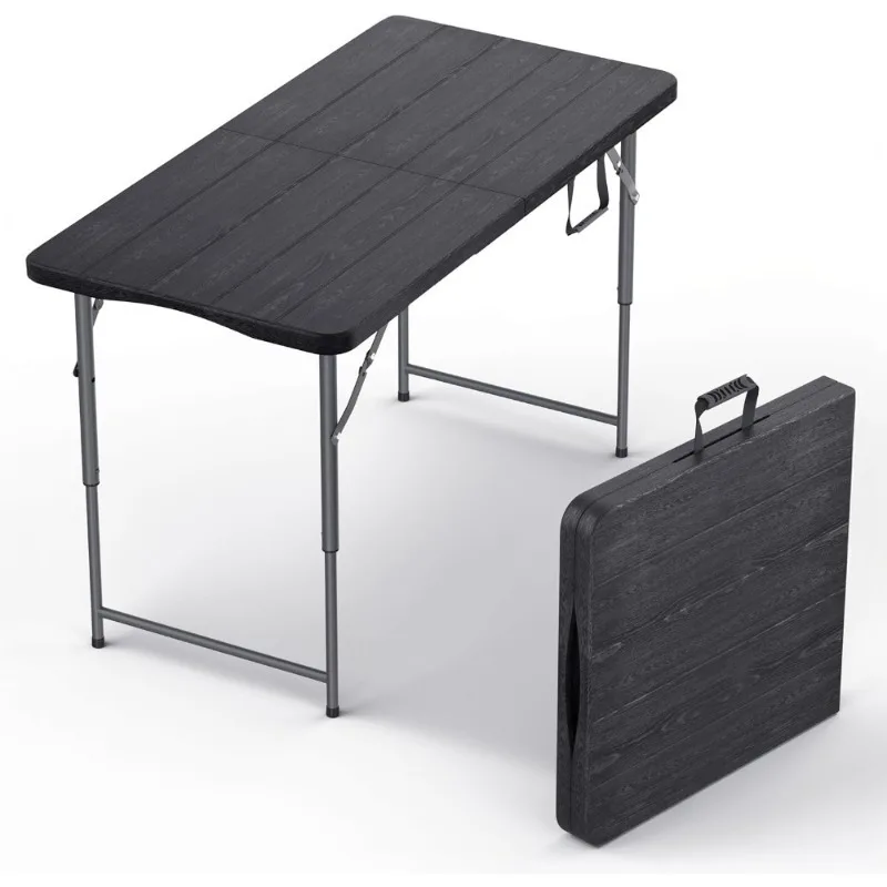 

4FT Foldable Table Adjustable Height Portable Folding Table with Steel Legs Heavy Duty for Party Dining Wedding Picnic
