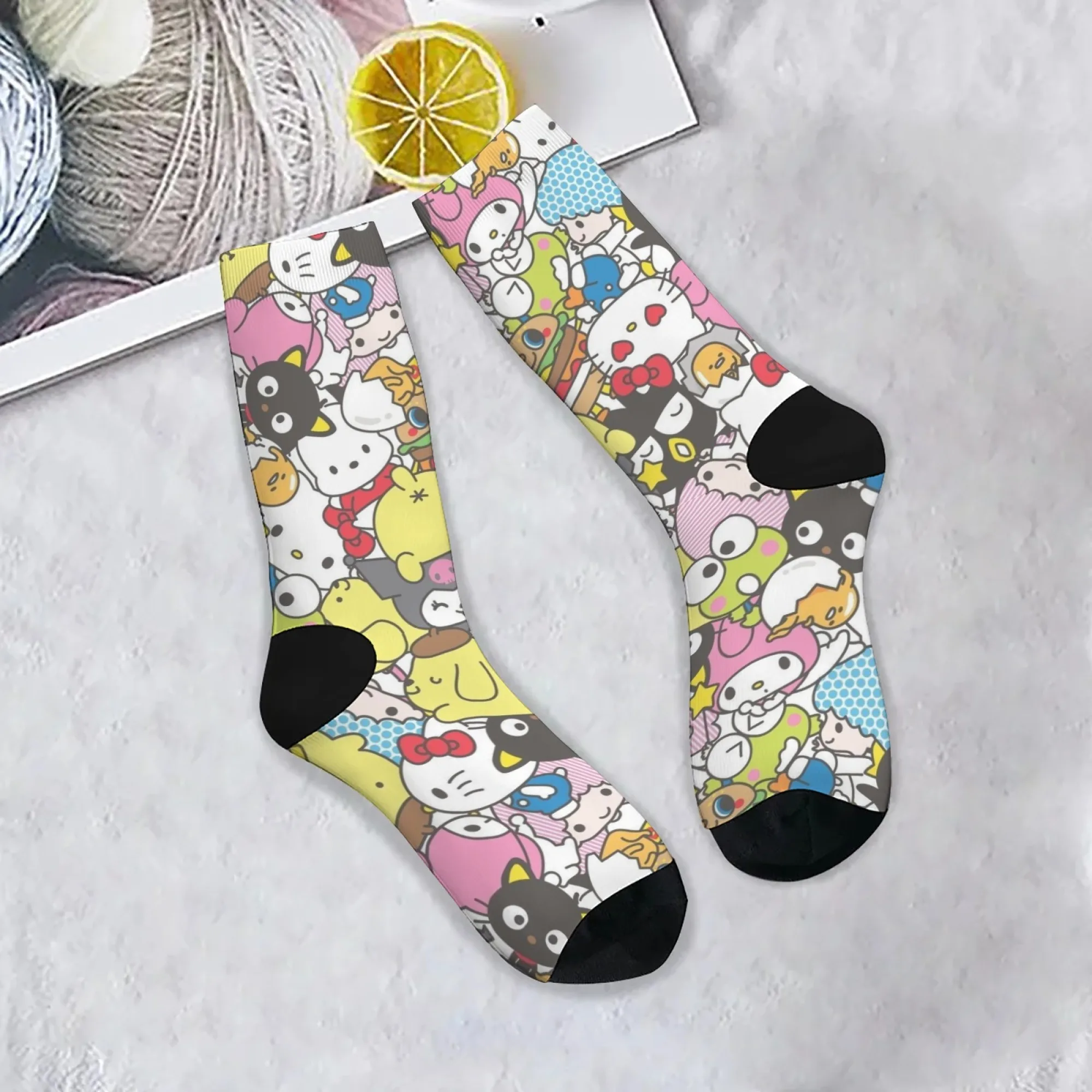 

Семейные носки Sanrio с героями мультфильмов, новинка, Harajuku, ретро, забавные уличные компрессионные носки в стиле хип-хоп, унисекс, индивидуальные вечерние, праздничный подарок