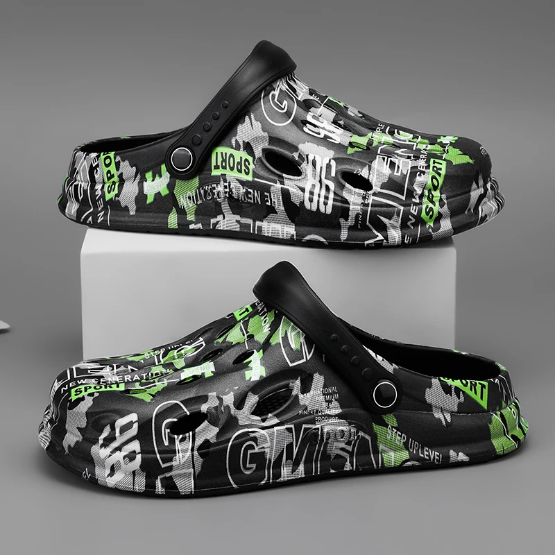 Men's Printed Clogs, Trendy Outdoor Non-Slip Soft-Soled Breathable Garden Slippers, Outdoor Beach Sandals image 4
