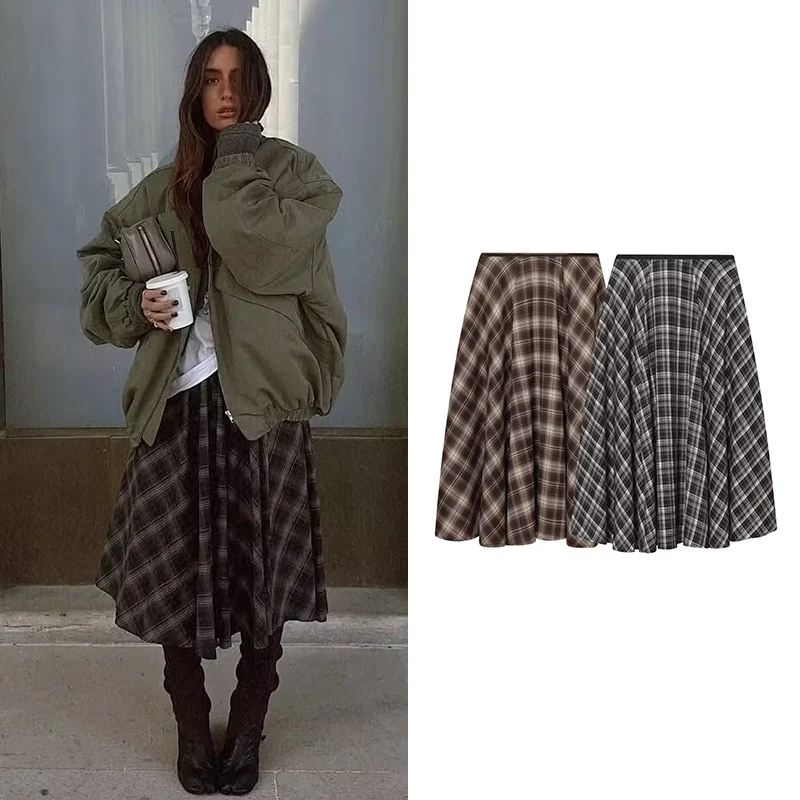 

Women's Skirts Autumn 2025 New Fashion Plaid British Elegant High Waist Skirts Women's Autumn Street Travel Holiday Young Skirts