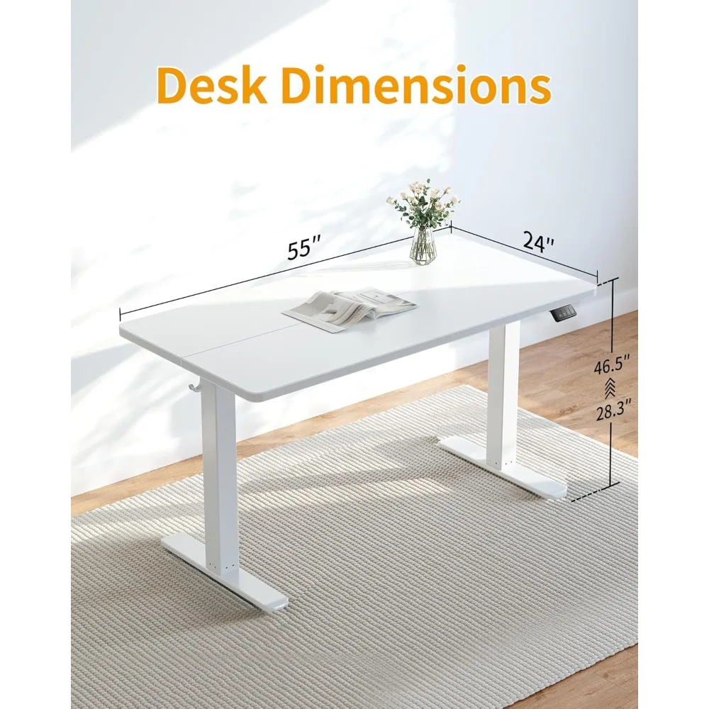 مكتب مكتب كهربائي قابل للتعديل بارتفاع 55 × 24 بوصة من كوبي كوبي، لوح ربط، أبيض للمكتب المنزلي