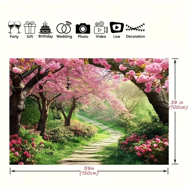 1 Cherry Blossom trail photography Background Park Bench scenery party photo Background table banner room decoration