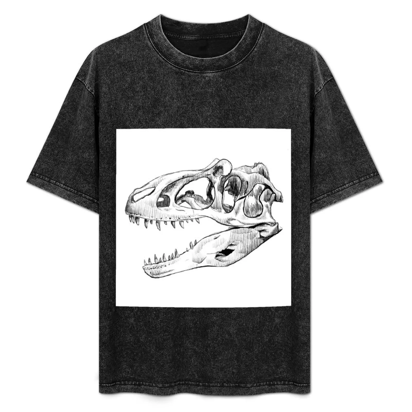 Camiseta con estampado de cráneo de Allosaurus, camiseta básica de algodón de talla grande