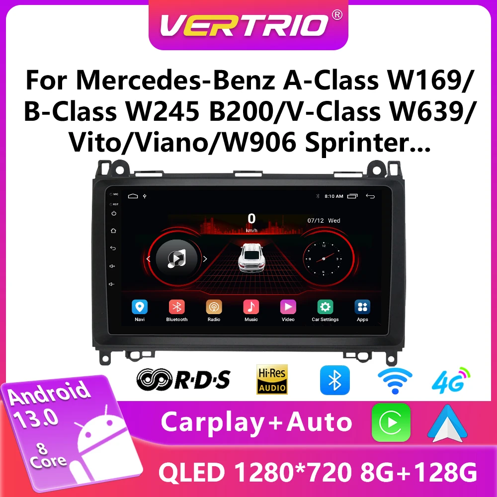 

9 "Android 12 автомобильный радиоприемник для Mercedes Benz B200 Sprinter W169 W245 Viano Vito W639 автомобильный радиоприемник мультимедийный плеер GPS Wi-Fi 4G 2 Din