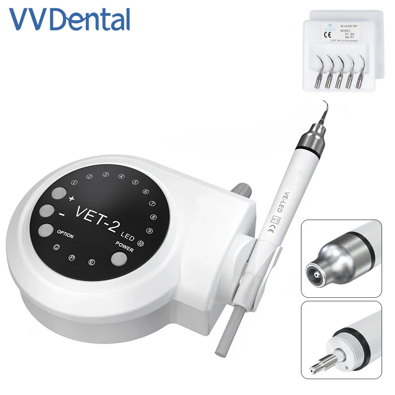 VVDental Dental Ultrasonic Scaler With LED Handpiece Oral Care Equipment With 5 Tips Tartar Removal Scaling Periodontics Endodon