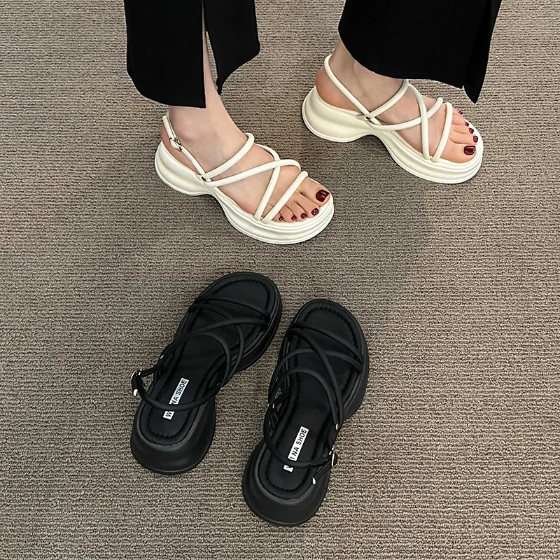 Beige Heeled Sandals Shoes Women\'s Black Beach New Summer FashionGladiator 2024 Girls Low Comfort Clogs Sports Casual Solid Bac