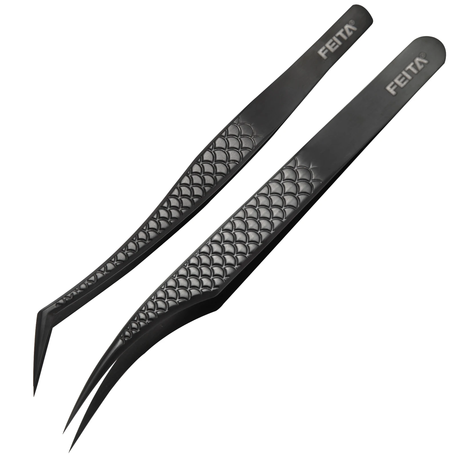 FEITA Eyelash Extensions Tweezer Lash Precision Tweezers, Japanese Steel Dolphin-shaped & Angled Tip Lashes Application Tools
