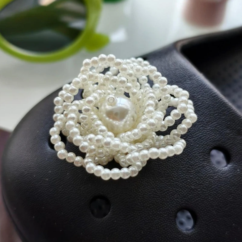 INS Imitation 3D Pearl Beaded Flowers Shoe Charms Decorations Crystal Ballet Style Hole Sandals & Slippers Accessories Gifts