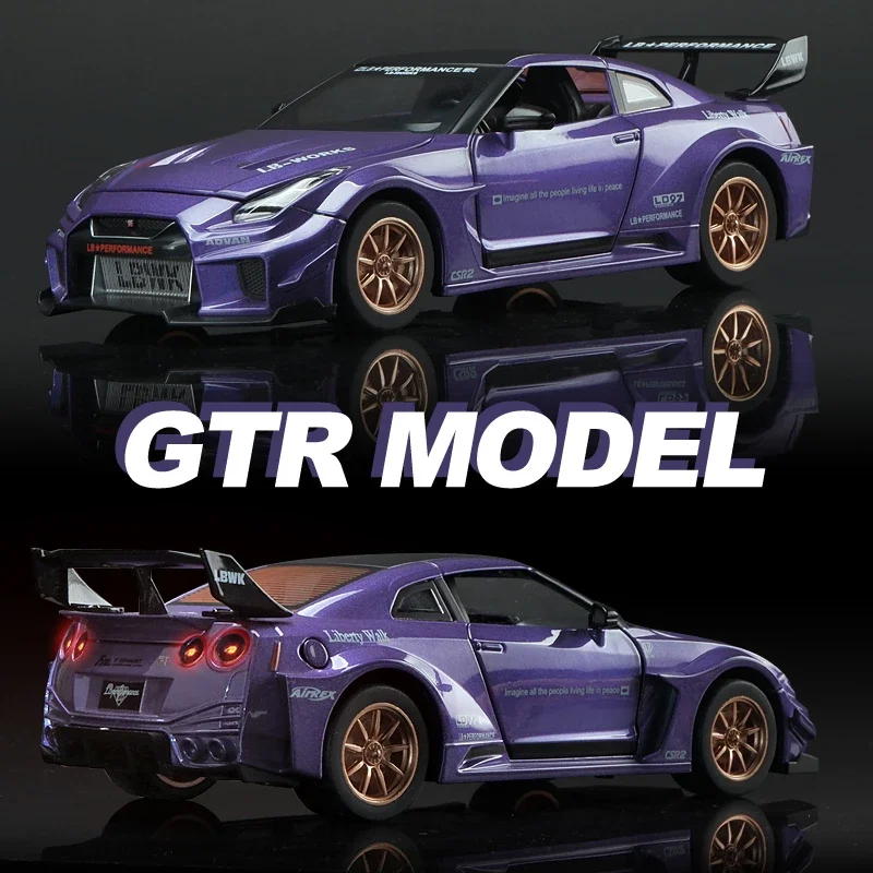 

1:24 Skyline Ares Nissan GTR CSR2 Alloy Sports Car Model Diecast Metal Toy Track Race Car Model Simulation Sound Light Kids Gift