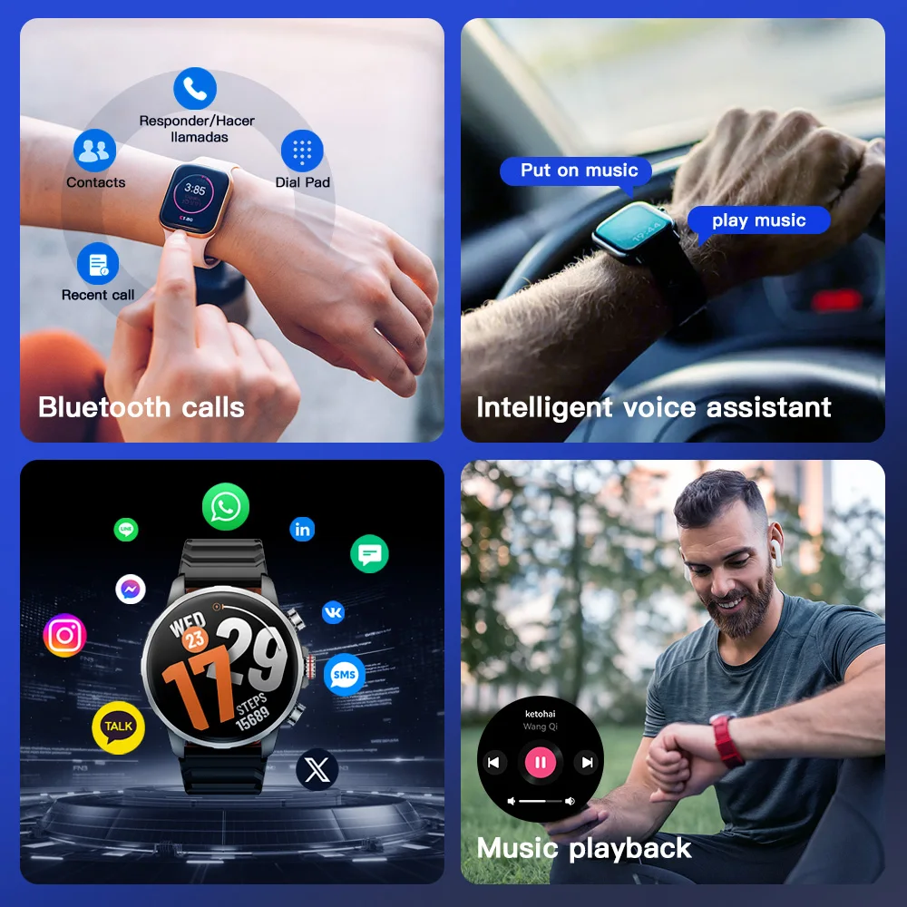 Kieslect Kr 3 Smartwatch 1.5 "FHD AMOLED عرض 5ATM مقاوم للماء GPS جهاز تعقب للياقة البدنية شاشة لمس رقمية ساعة اليد