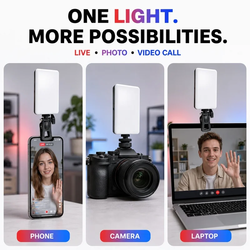 RGB LED Phone Fill Light Mini Portable Clip On Selfie Video Light Pocket Lighting for Live Streaming Vlog Photography Makeup