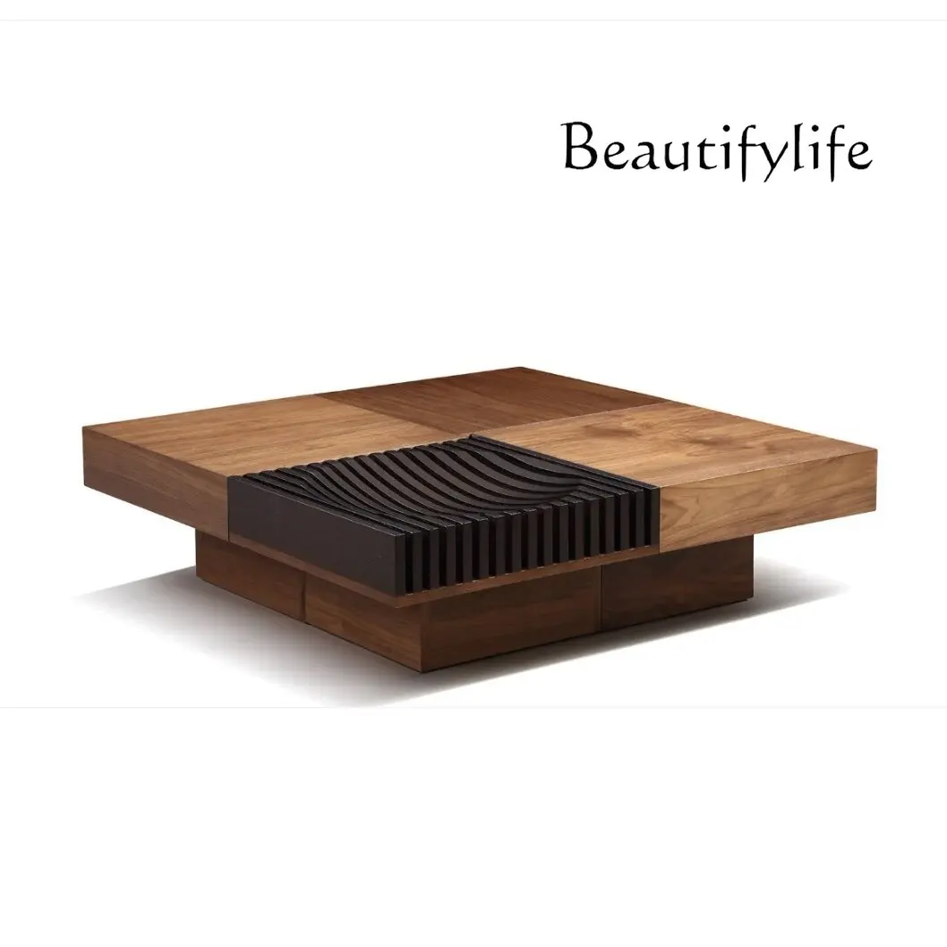 

Square Walnut Coffee Table Small Apartment Living Room Home with Drawer Storage Light Luxury High-End Sense