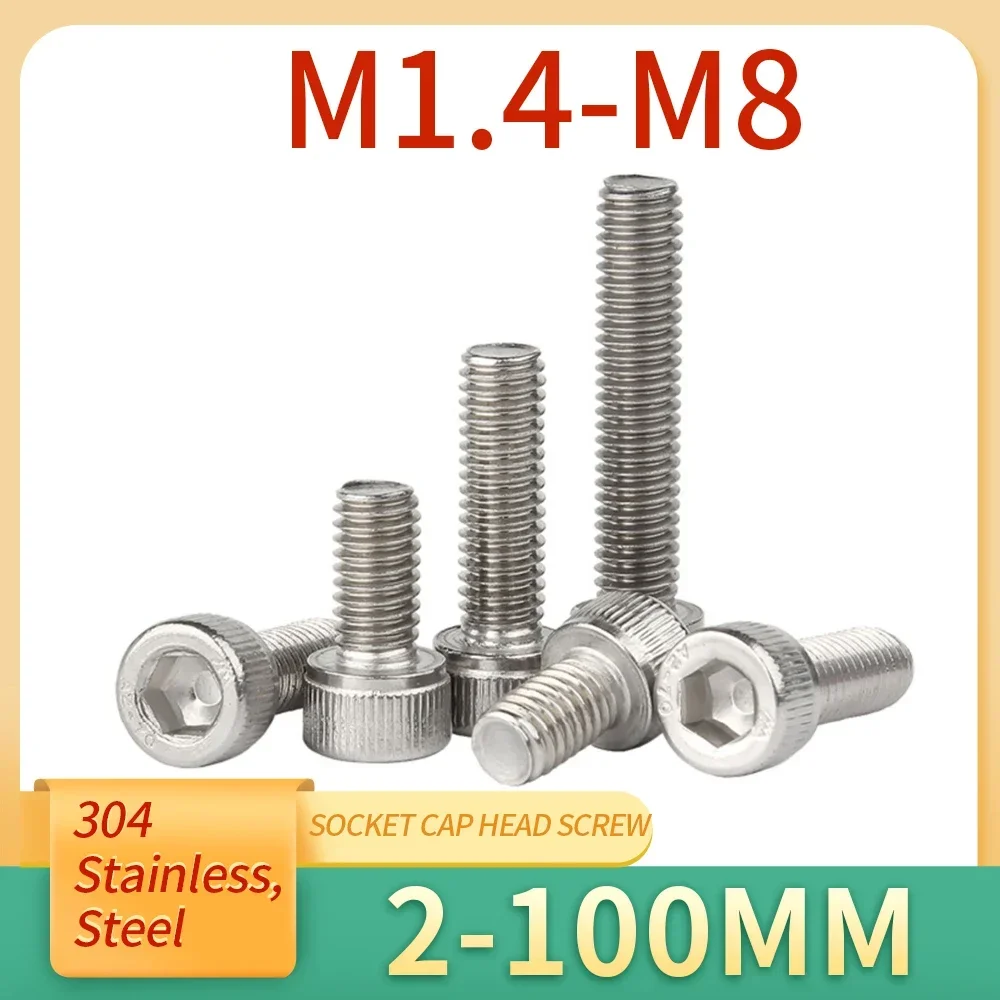 

10-100pcs M1.4 M1.6 M2 M2.5 M3 M4 M5 M6 M8 A2-70 DIN912 304 Stainless Steel Allen Hexagon Hex Socket Cap Head Screw Bolt