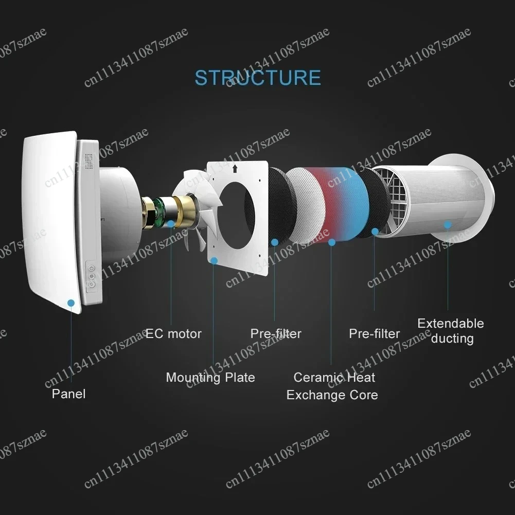 Efficient Residential VT501 Heat Recovery Ventilator, Wall-Mounted Fresh Air System with App Remote Control for Home Air Quality
