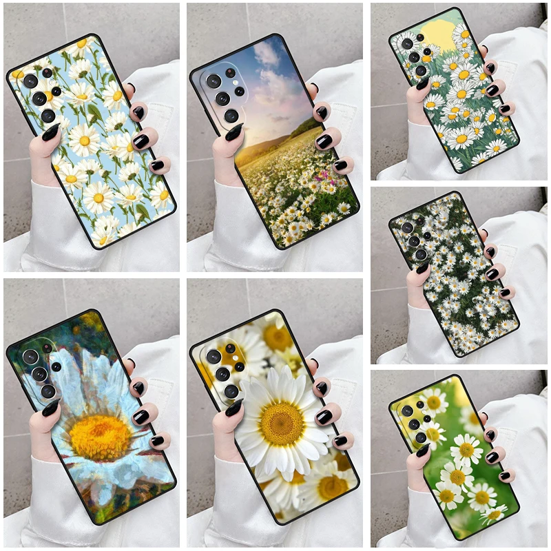 Phone Case For Samsung Galaxy S24 S23 S21fe S22 Ultra Plus Note 10 20 S8 S9 S10 Cover Daisy White Yellow Flower