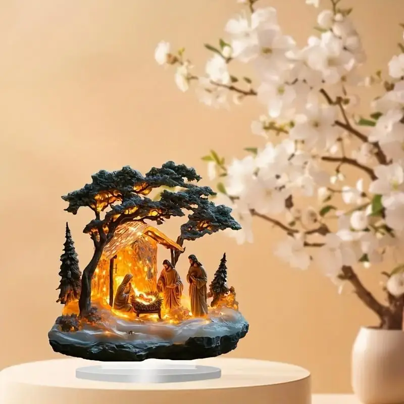 2D شقة الاكريليك المهد يسوع الولادة المشهد زخرفة منضدية الديكور عيد الميلاد مكتب