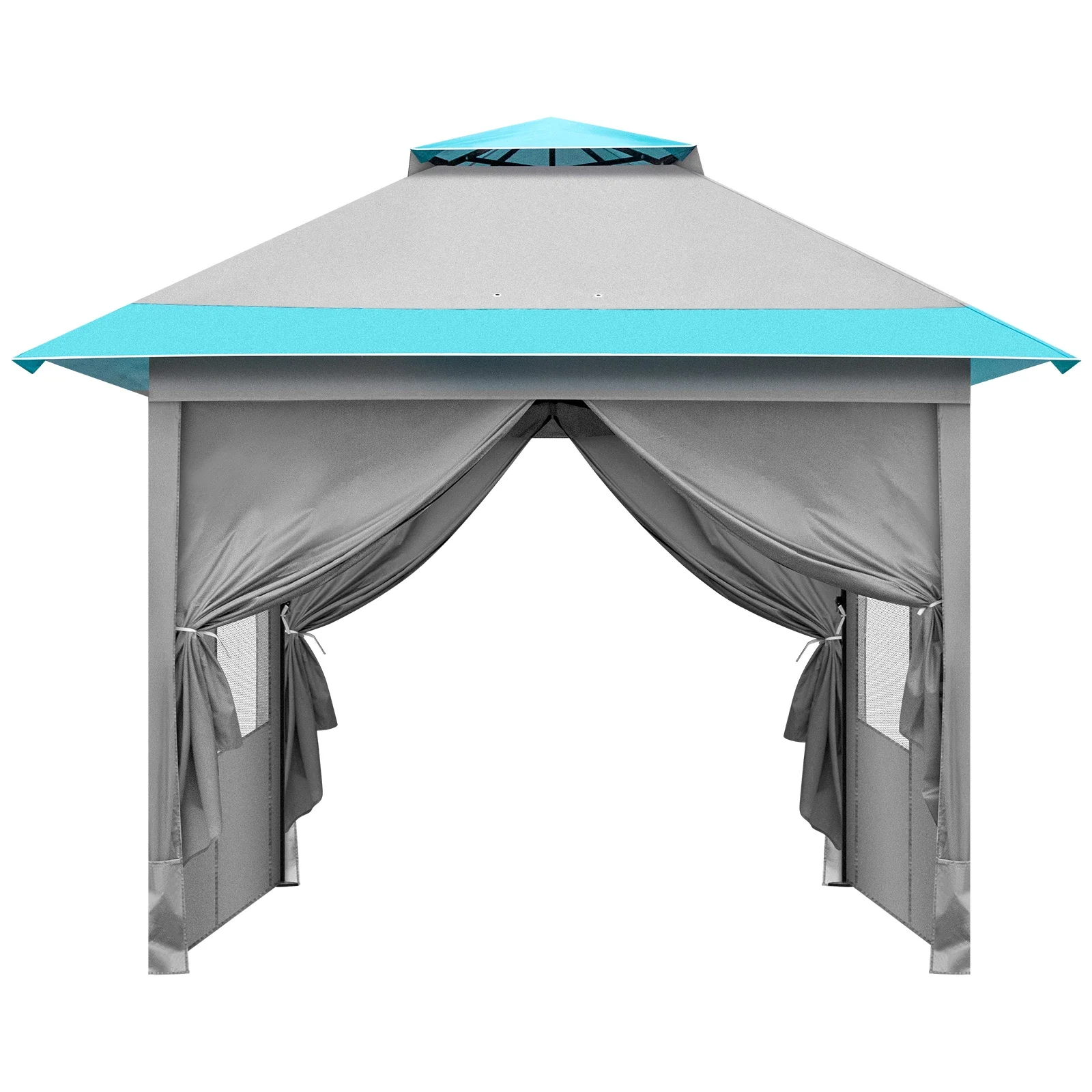 

10'x10' Pop-Up Canopy Tent - UV/Waterproof, Double-Tier Roof, Wheeled Carry Bag, 4 Sidewalls (Grey/Blue)
