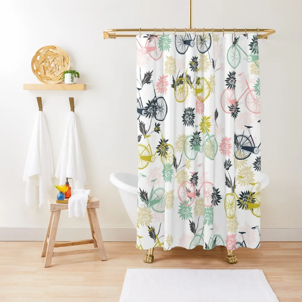 

Cute Bicycle and Flowers Shower Curtain Shower Set Transparent Bathroom Shower Curtain