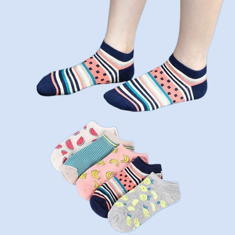 5/10 Pairs 2024 New Fresh Socks Women Summer Cotton Ladies Socks Solid Color Fruit Socks Breathable Invisible Boat Socks