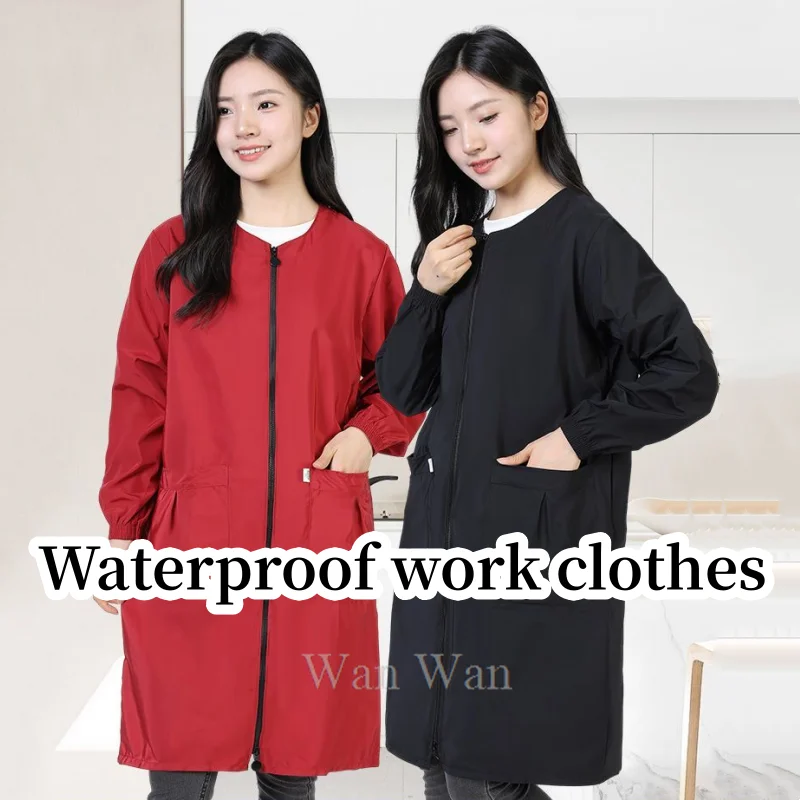 

Waterproof Pet Grooming Clothes Pet Shop Uniform Hair Salon Anti Hair Smock Hairdresser Robe Women's Long Sleeves Gown Y0719