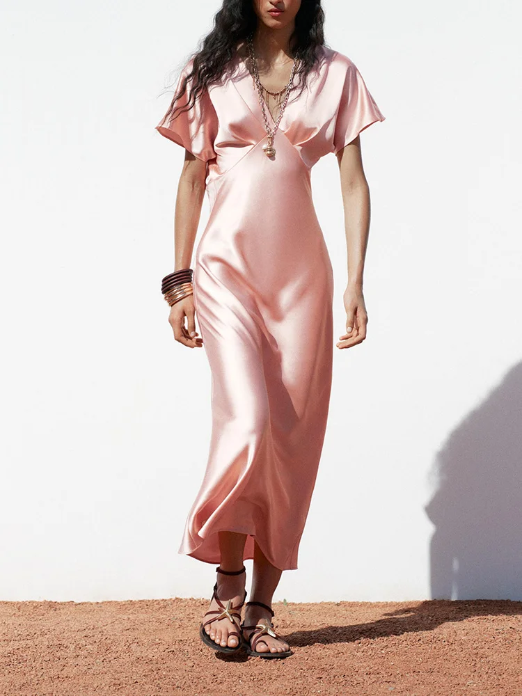 Confortable soie Satin décontracté ort Sve Midi Dr femmes nouvel été Faion taille haute doux Index Ultra doux jupe longue