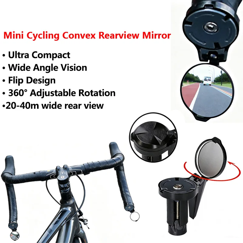 Ultra Compact Cycling Convex Mirror - 360° Adjustable Wide Angle Rearview Mirror for Handlebars, Lightweight Flip Design