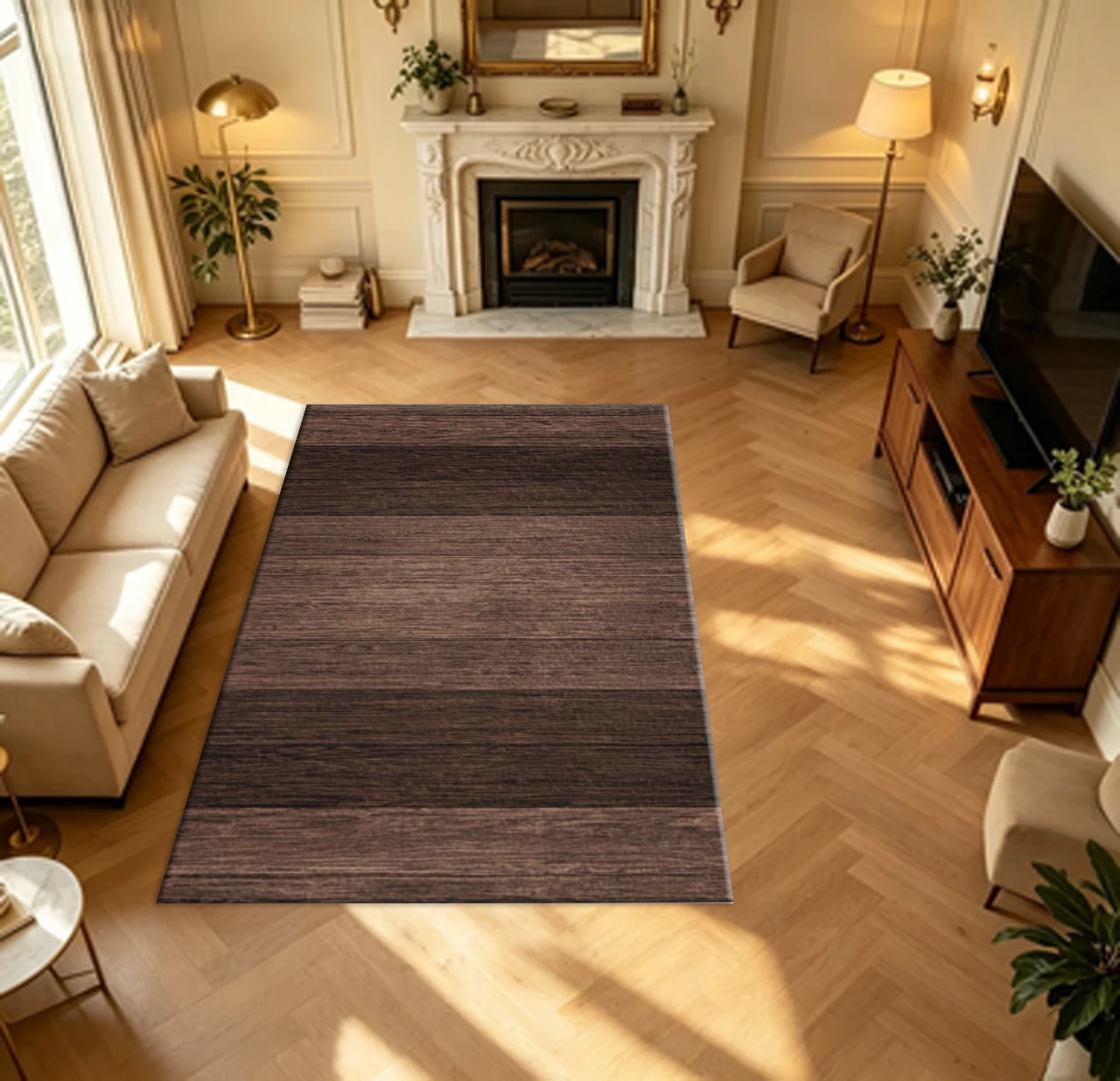 Dark Brown Wood Grain Carpet, Realistic Wood Texture, Non-Slip Carpet, Suitable for Living Room, Bedroom, and Home Interior Decoration