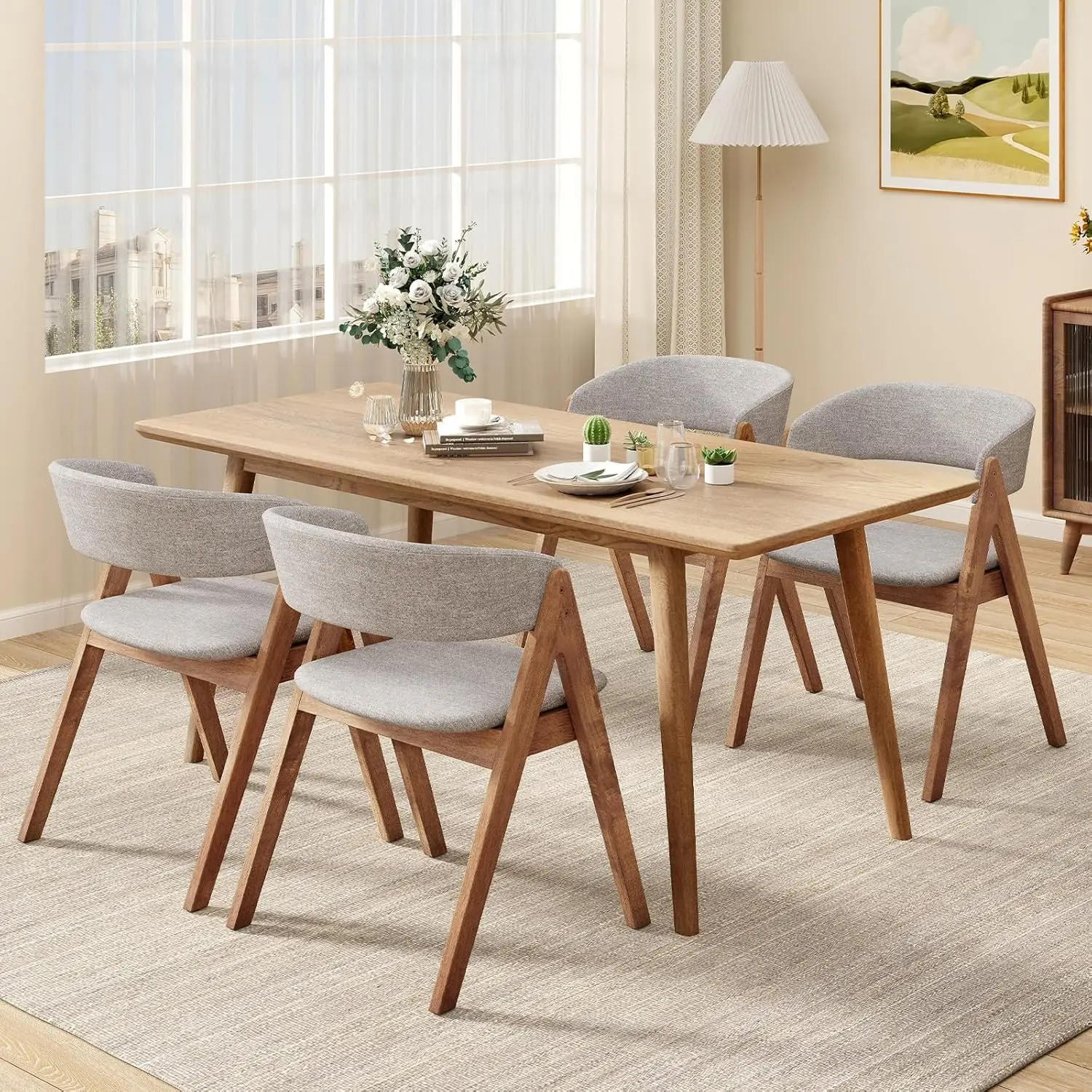 Giantex Wooden Dining Chairs Set Of 4, Modern Padded Kitchen Chairs W/Curved Backrest & Rubber Wood Frame, Max Load 400 Lbs,