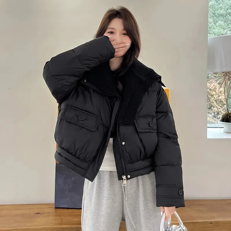 Jaket Parka Wanita Korea Warna Pink Bahan Katun, Mantel Musim Dingin Oversize Tebal Hangat Longgar Model Puffer, Jaket Wanita Polos Modis dengan Ritsleting