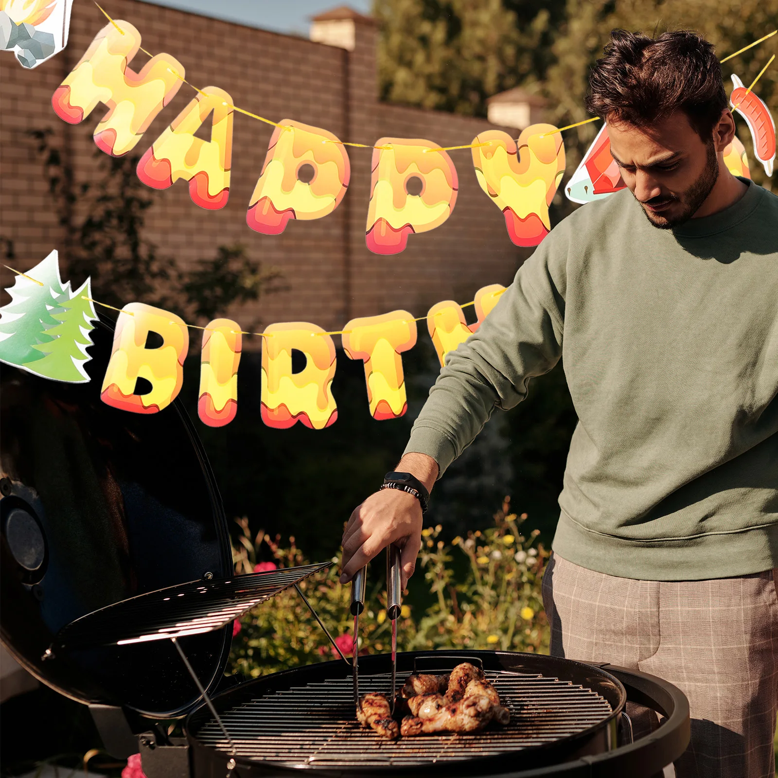 

3Pcs Bbq Themed Birthday Banner Paper Flag Bunting Barbecue Party Hanging Decoration Indoor Outdoor Decor Banner Decoration