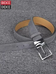 Mens Casual Cow Suede Leather Belt Pin Buckle Strap For Pants Width 3.4cm Waistband Male Belts For Jeans