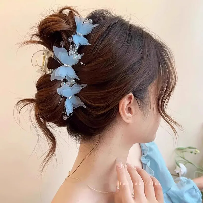 Pinza para el pelo elegante con perlas de mariposa para mujer y niña, adorno para el pelo, horquilla, pinza para el pelo, accesorios para el cabello a la moda