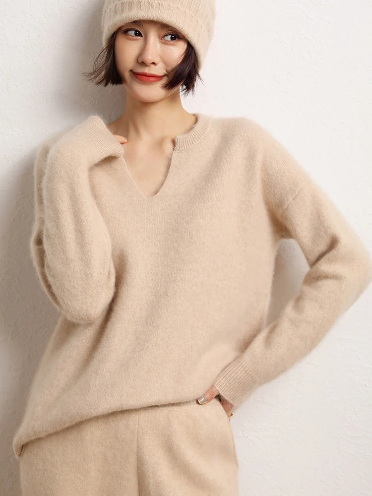 

Luxury Premium 100% Cashmere Women Sweater Pullover V-Neck Long Sleeve Clothes Autumn Winter Sweater Soft Knitted Classic Korean