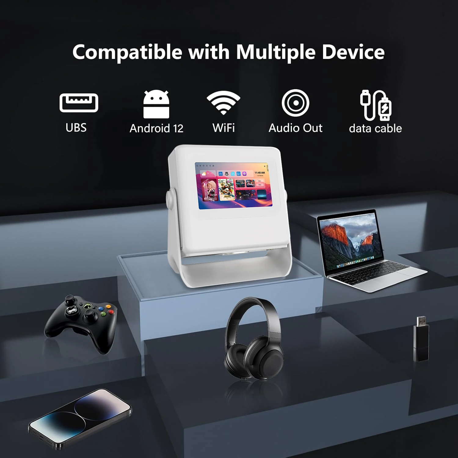 Android Projector 4K Supported 1080P 8 Inch Touch Bluetooth WiFi 180° Rotatable USB HDMI Office EU UK US Plugs Stunning Display