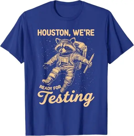 State Testing Teacher Life Funny Racoon Teacher Test Day T-Shirt Y2k Space Astronaut Racoon Graphic Aesthetic Clothes Novelty
