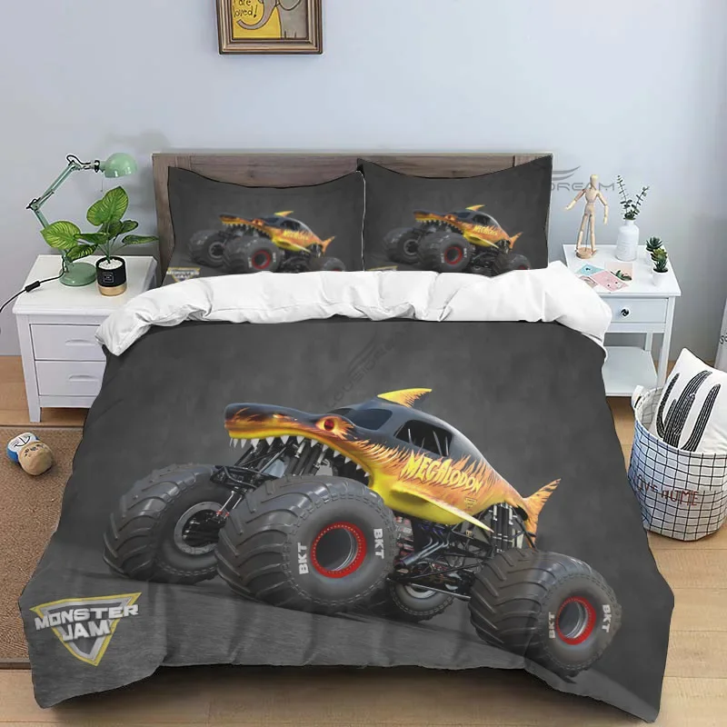 3D Super Monster Truck Monster Jam Comforter Bedding Set,Duvet Cover Bed Set Quilt Cover Pillowcase,King Queen Size Bedding Set