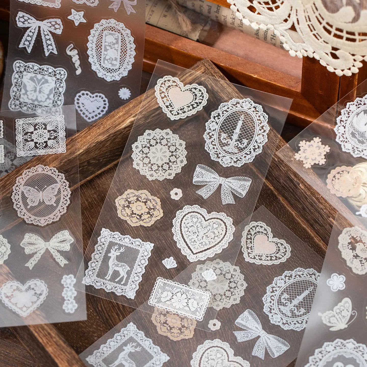 20 Pcs PET Dream Lace Sticker Book, Retro Waterproof Decals. DIY Journal Base Layer Deco, Versatile Vintage Stationery Supplies