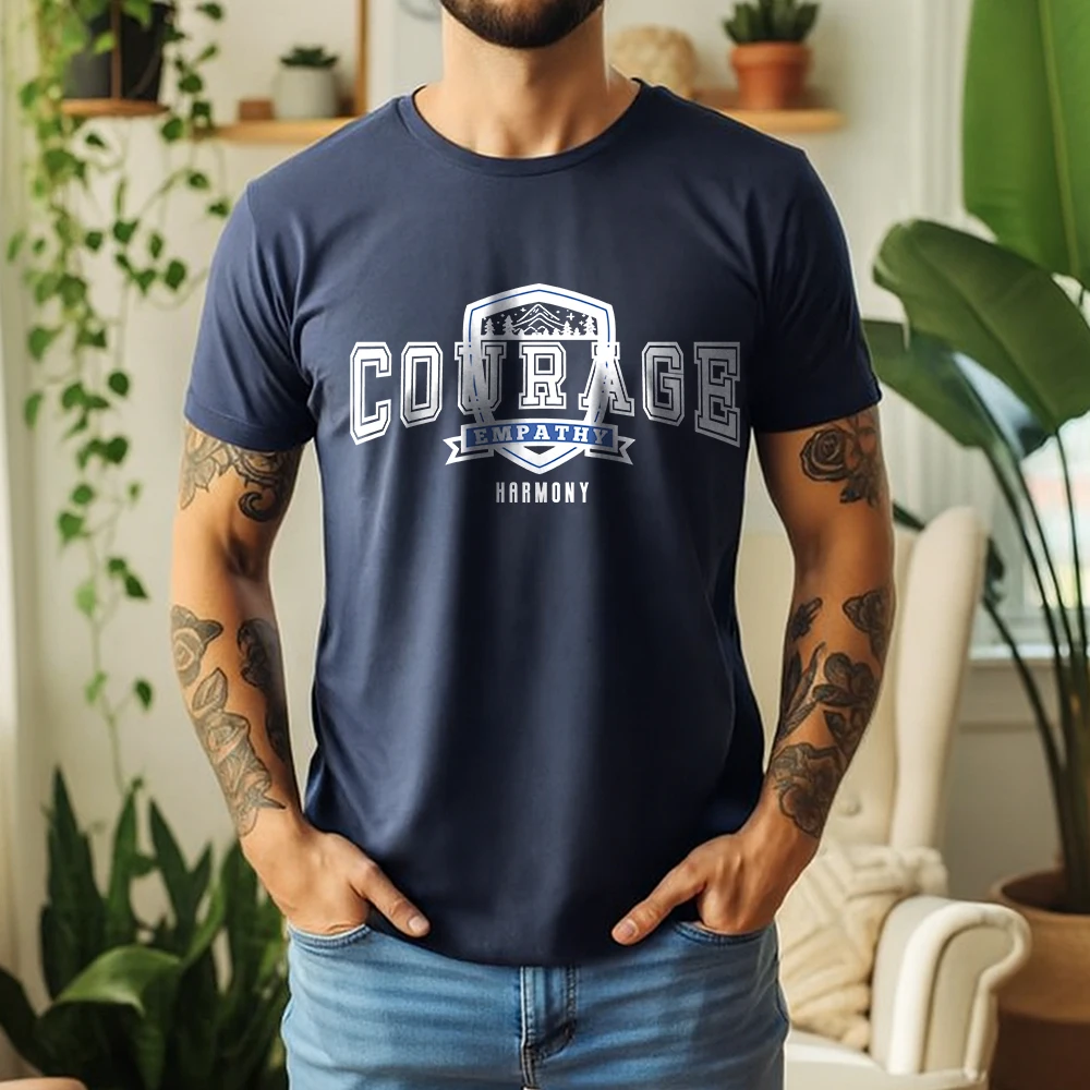Mens 100% Cotton T Shirt Empathy Shield Varsity Banner Print Breathable Short Sleeve Casual Daily Tee