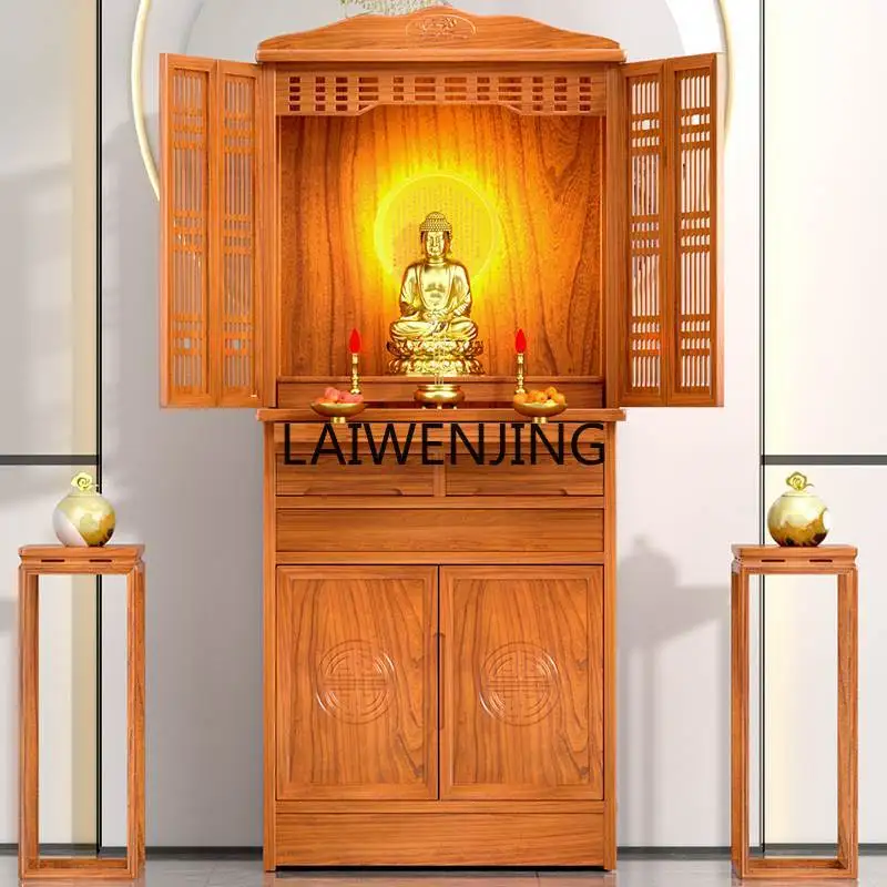 

MJY new Chinese solid wood with door Buddhist niche vertical cabinet household God of Wealth worship table