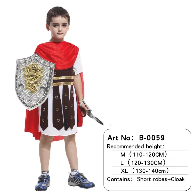 Kids Boys Royal Warrior Knight Costumes Soldier Children Medieval Roman Attached Cape Halloween Carnival Party No Weapon