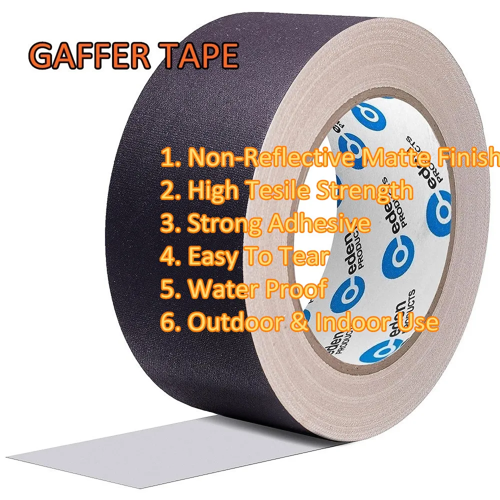 Non-Reflective Gaffer Tape Black Matte Cloth Tape For Photography Book Repair Filming Backdrop Cable Stage Heavy Duty Easy Tear