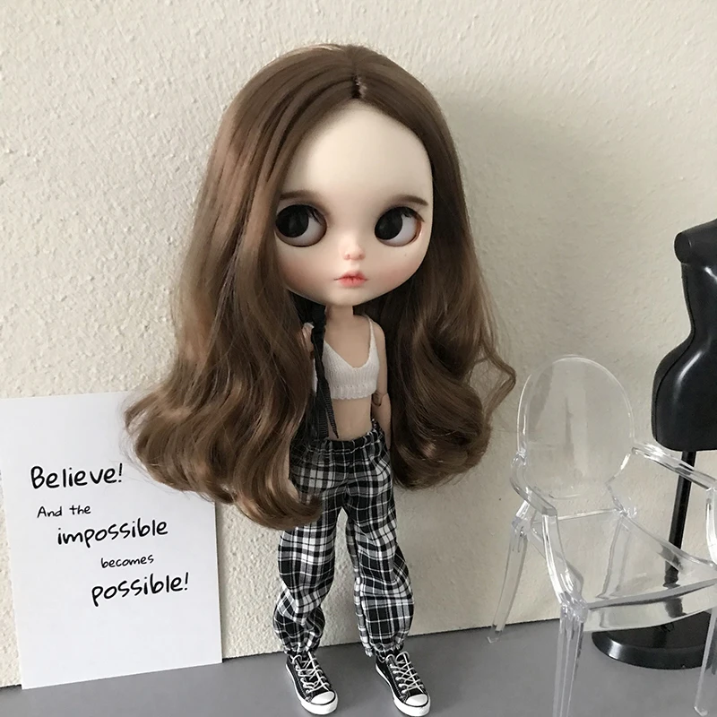 1 Pcs Blythe Doll Clothes Tube Top Sling and Plaid Casual Pants T-shirt Sweatpants Set for Barbie Blyth Licca OB24 Dolls Suit