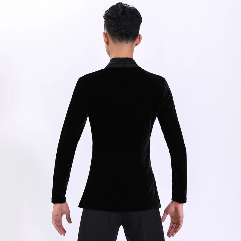 Men\'S Latin Dance Shirt Long Sleeve Velvet Modern Dance Costume National Standard Dance Training Clothes Latin Costumes DN14330